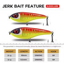 Load image into Gallery viewer, Musky Jerkbait-Slow Sinking-Slider Lure 90mm/105mm Loud Sound Crankbait Jerkbait Lure.