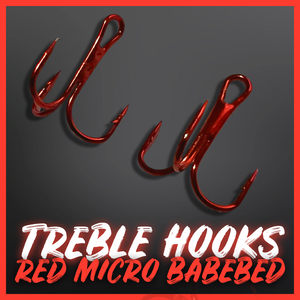 RED High Carbon Steel Treble Hooks.Micro Barbed-10 per Pack.