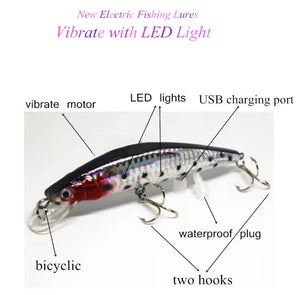 Rechargeable Fishing Lure LED Light & Vibrate/Twitching Minnow Lure.