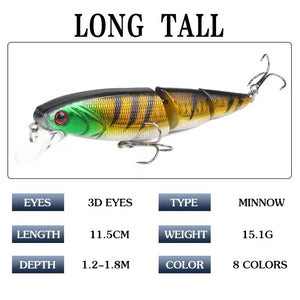 Multi Section Hard Minnow Lure-3D Fish Eyes-15g 10.5cm-Various Colours.