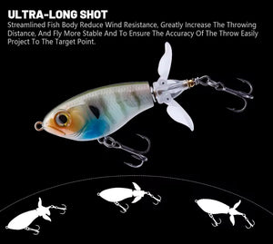 Topwater Whopper Popper Fishing Lure. Rotating Double Propeller Tail Floating Wobbler 17g 10cm. Rainbow trout