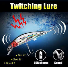 Load image into Gallery viewer, Rechargeable Fishing Lure LED Light &amp; Vibrate/Twitching Minnow Lure.