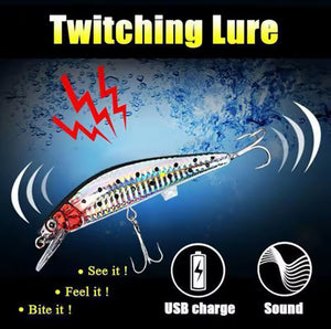 Rechargeable Fishing Lure LED Light & Vibrate/Twitching Minnow Lure.