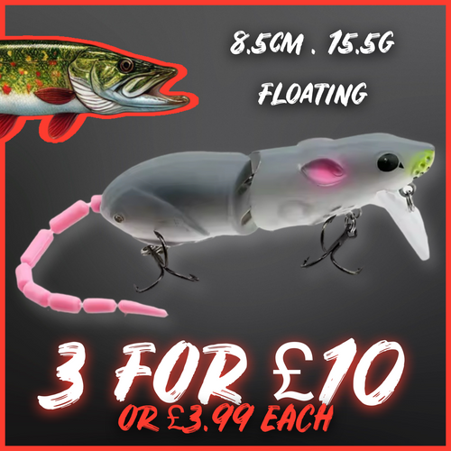 Rat/Mouse Lure Floating 15.5g. Grey with Pink tail.