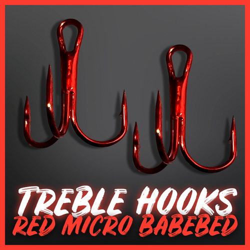 RED High Carbon Steel Treble Hooks.Micro Barbed-10 per Pack.