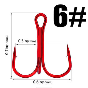 RED High Carbon Steel Treble Hooks.Micro Barbed-10 per Pack.