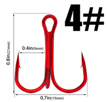 Load image into Gallery viewer, RED High Carbon Steel Treble Hooks.Micro Barbed-10 per Pack.