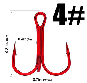 RED High Carbon Steel Treble Hooks.Micro Barbed-10 per Pack.