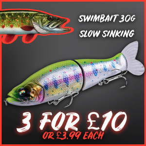 135mm Slow Sinking Swimbait Lure – 30g Multi-Jointed Fishing Bait for Big Pike & Perch – Ultra-Realistic Action for UK Predator Fishing – Perfect for Freshwater Lakes & Rivers – High-Quality Pike Lure in Various Colours