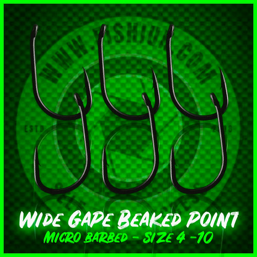 Wide Gape Beaked Point Carp Hooks. Micro Barbed.