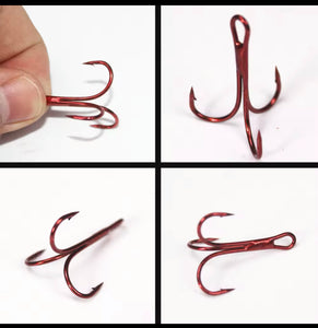 RED High Carbon Steel Treble Hooks.Micro Barbed-10 per Pack.