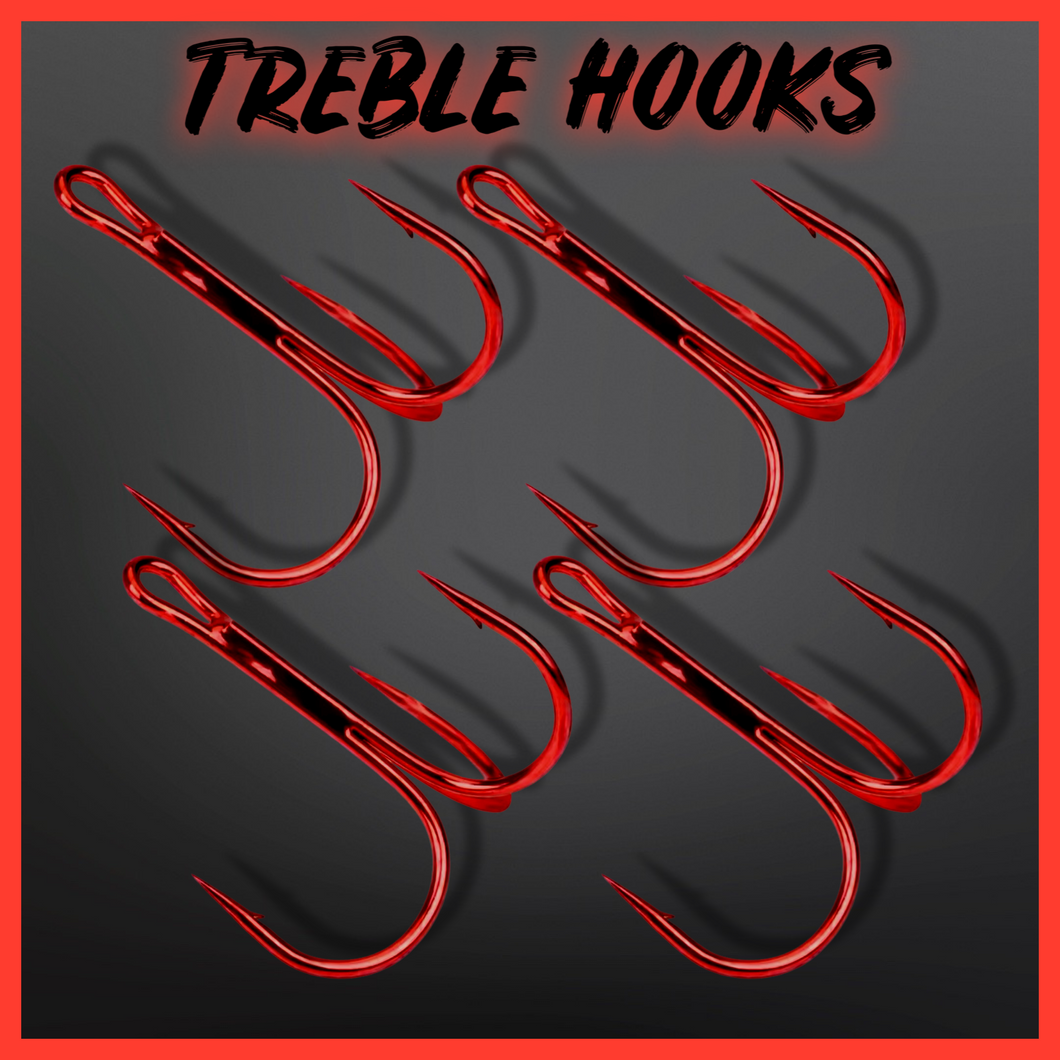 RED High Carbon Steel Treble Hooks.Micro Barbed-10 per Pack.