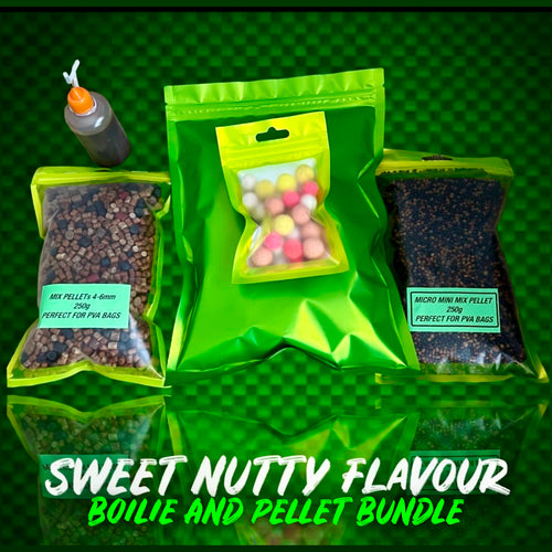 Carp boilie bundle and pellet bundle. Kit for carp fishing. Bait and glug. Pellet and popups