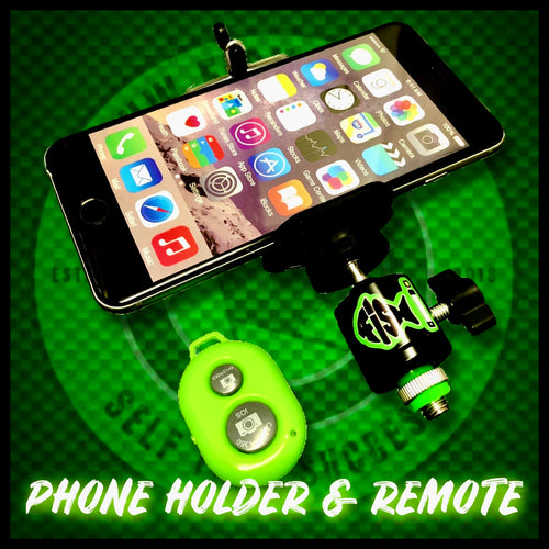 Phone Holder & Bluetooth Remote.