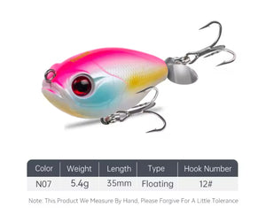 Propeller Topwater Popper Fishing Lure 35mm 5.4g Pink/ white