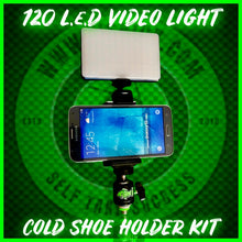 Load image into Gallery viewer, 120 L.E.D Self Take Video Light Cold Shoe Phone Holder Kit.