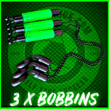 Load image into Gallery viewer, 3 x Carp Fishing Bobbins Indicator’s in Neon Green.