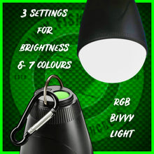 Load image into Gallery viewer, Bivvy light With Rgb lighting. various colours. Inc Remote.Rechargeable