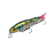 Load image into Gallery viewer, Swimbait Minnow Style Lure 72mm 8g Hard Jointed Body. Green/Silver/Yellow