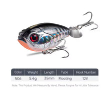 Load image into Gallery viewer, Propeller Topwater Popper Fishing Lure 35mm 5.4g Silver/ Orange