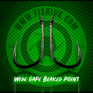 Wide Gape Beaked Point Carp Hooks. Micro Barbed.