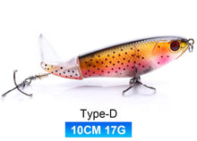 Load image into Gallery viewer, Topwater Whopper Popper Fishing Lure. Rotating Double Propeller Tail Floating Wobbler 17g 10cm. Rainbow trout