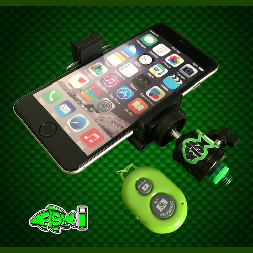 FiSH i Phone Holder With Cold Shoe Mount & Bluetooth Remote.