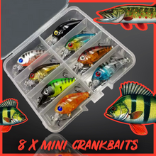 Load image into Gallery viewer, 8 Mini Crankbait Lures. Mix of colours. 4.5cm Lures.