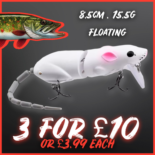 Rat/Mouse Lure Floating 15.5g. White with grey tail.