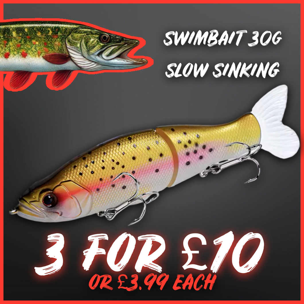 135mm Slow Sinking Swimbait Lure – 30g Multi-Jointed Fishing Bait for Big Pike & Perch – Ultra-Realistic Action for UK Predator Fishing – Perfect for Freshwater Lakes & Rivers – High-Quality Pike Lure in Various Colours