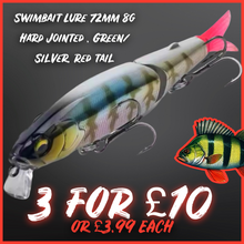 Load image into Gallery viewer, Minnow Style Lure 72mm 8g Hard Jointed Body. Green/Silver