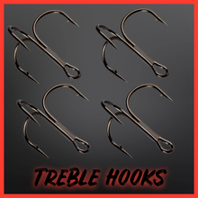 Load image into Gallery viewer, Black High Carbon Steel Treble Hooks.Micro Barbed-10 per Pack.