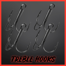 Load image into Gallery viewer, Black High Carbon Steel Treble Hooks.Micro Barbed-10 per Pack.