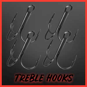 Black High Carbon Steel Treble Hooks.Micro Barbed-10 per Pack.