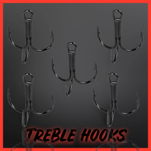 Load image into Gallery viewer, Black High Carbon Steel Treble Hooks.Micro Barbed-10 per Pack.