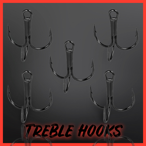 Black High Carbon Steel Treble Hooks.Micro Barbed-10 per Pack.